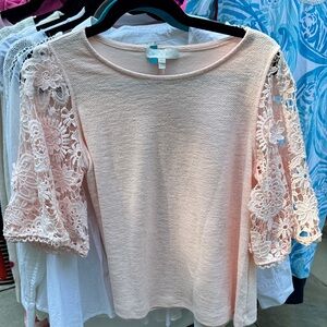Chic Lace Sleeve Blush Blouse